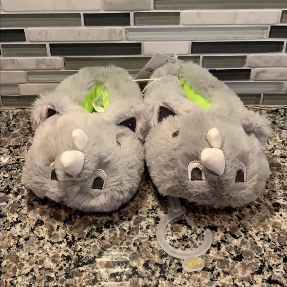 New Gray‎ Dinosaur Toddler Boy Slippers - 5/6
